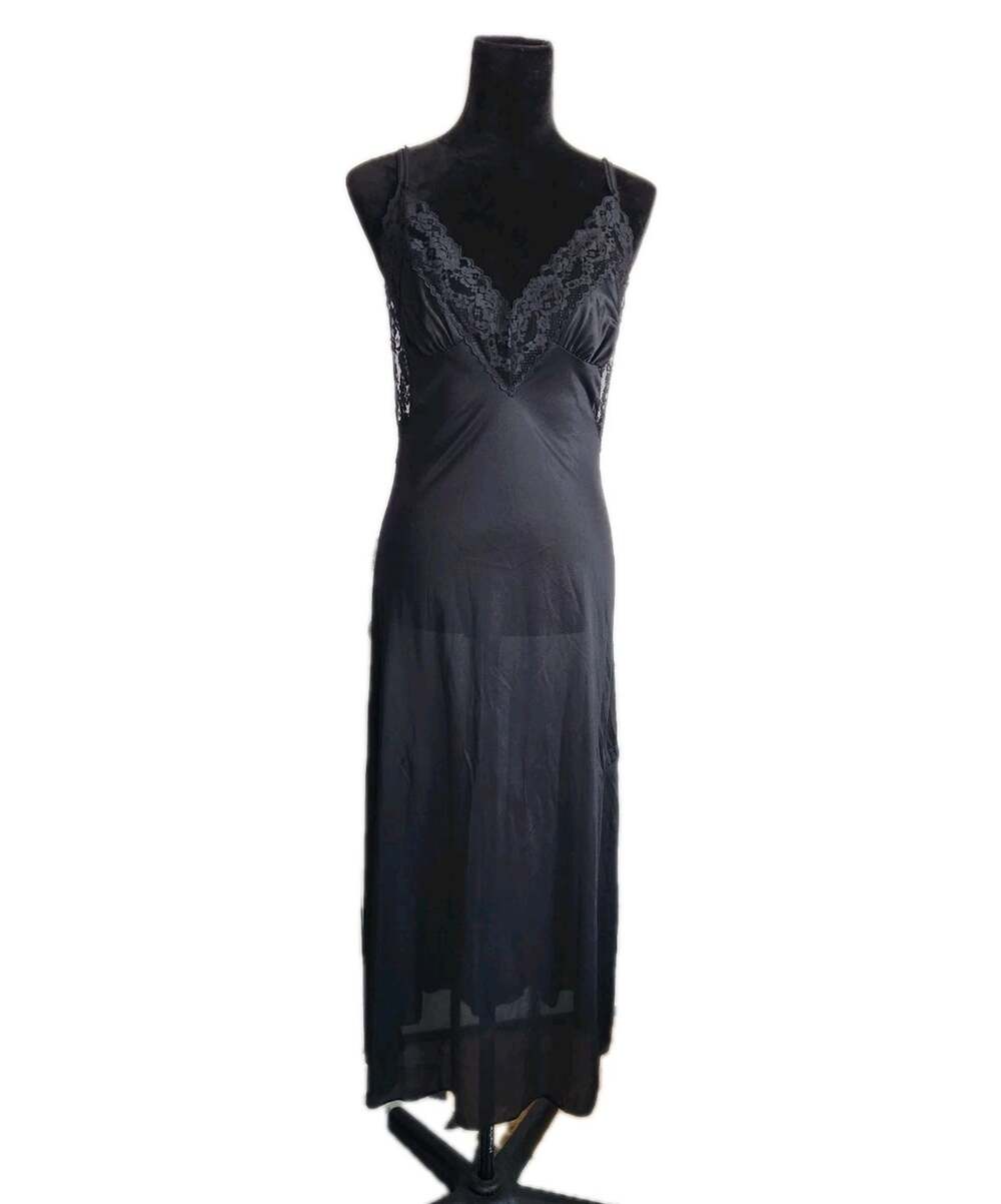 Vintage Women's Unbranded Black Nylon Lace Nightgown Slip Dress Black Size Small